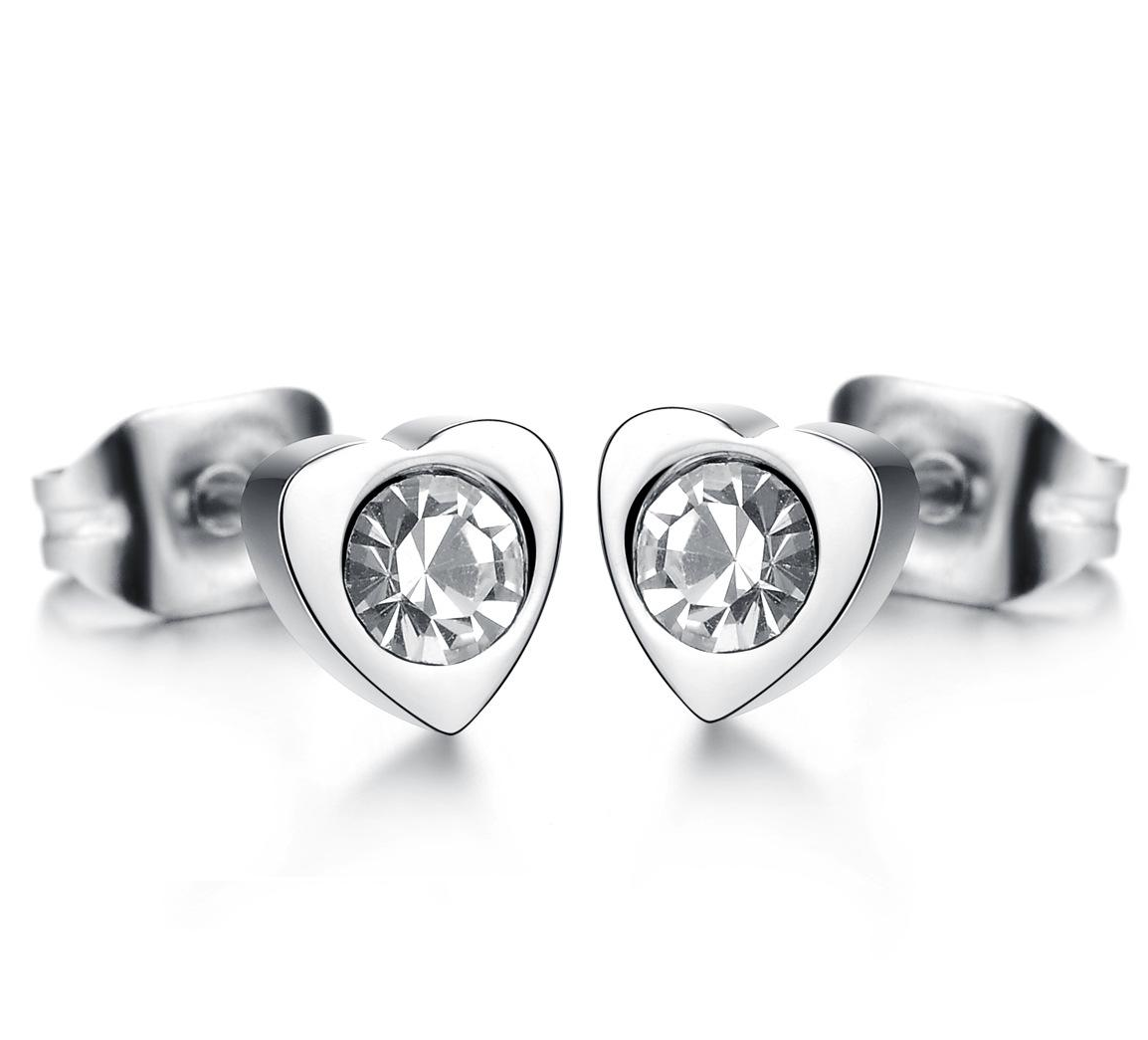 Factory Price Love Heart Zircon Silver Plated Stainless Titanium Steel stud Earrings beauty Fashion Gift ornament Manufacture