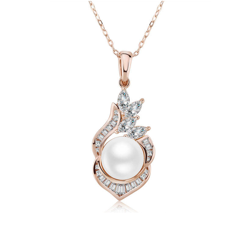 Small MOQ Classic Royal Zircon & Fresh Pearl Gold Plated Pendant Necklace New arrival Beautiful Women Gift Jewelry manufacture
