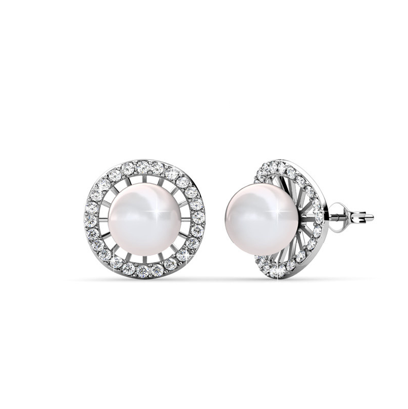 Fast delivery Fashion Vintage Pearl Crystal Stud Earrings Sweet and Cute Earrings 925 Sterling Silver Womens Jewellery