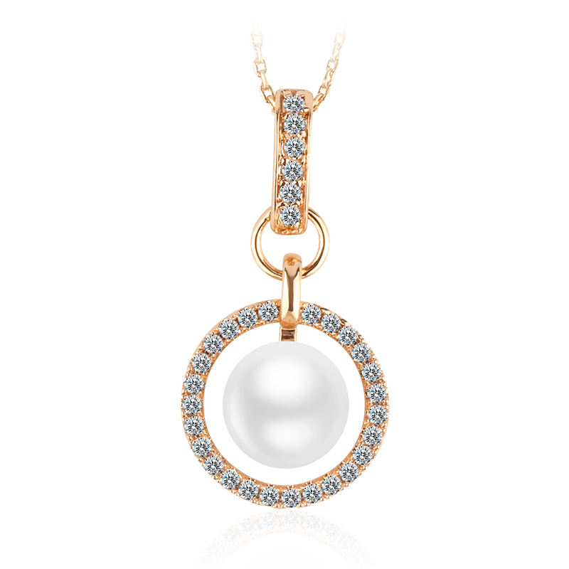 Small MOQ Beautiful Circle Crystal Fresh Pearl Gold Plated Pendant Necklace New arrival Fashion Women Gift Jewelry manufacture