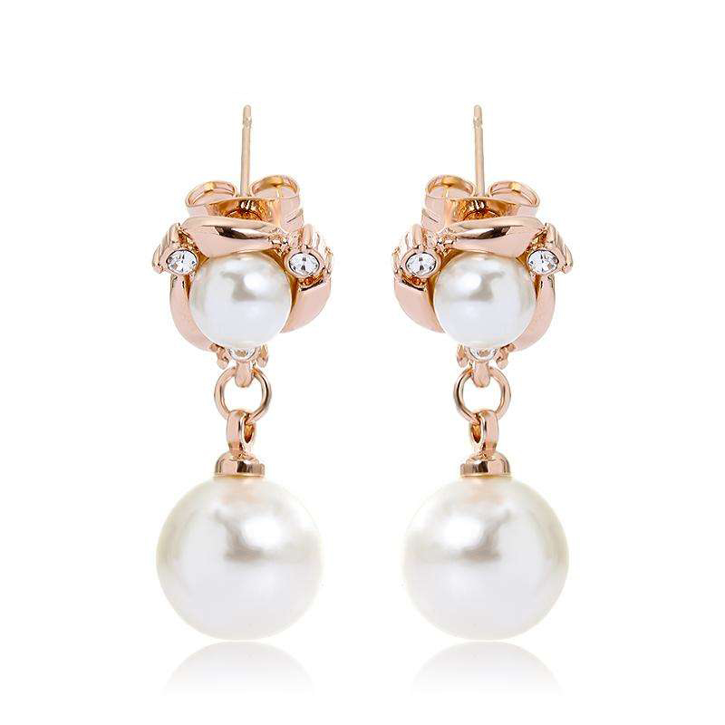 Factory Price Romantic Fresh Pearl WhiteGold plated stud Earrings Beautiful Fashion Women Gift Jewelry Manufacturer