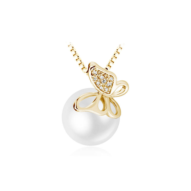 Small MOQ Beautiful Crystal Butterfly Fresh Pearl Gold Plated Pendant Necklace Fashion Women Gift Jewelry manufacture