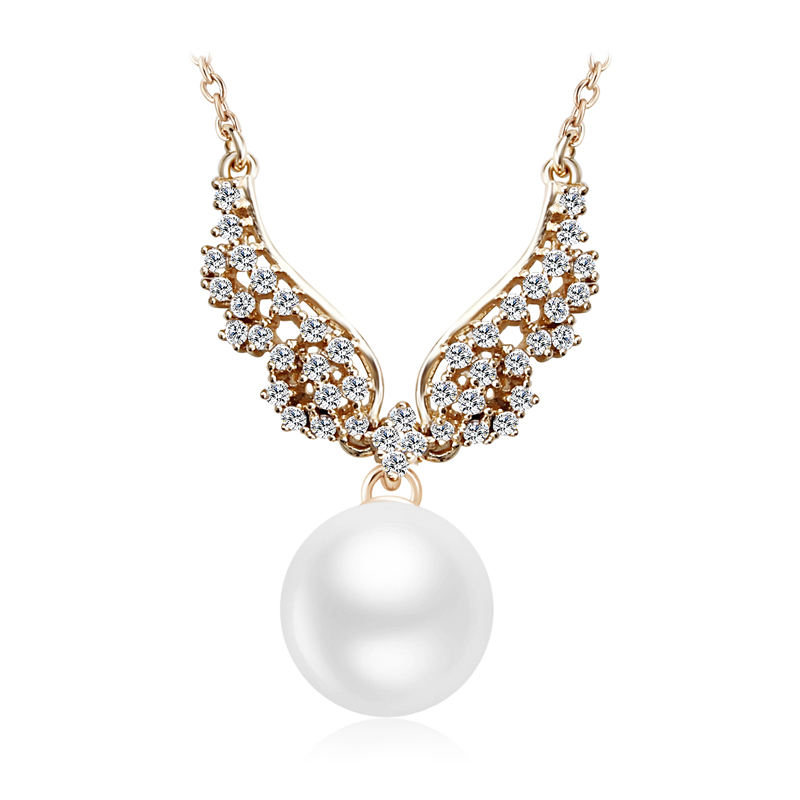 Small MOQ Angel Wings Crystal Fresh Pearl Gold Plated Necklace New arrival Beautiful Fashion Women Gift Jewelry manufacture