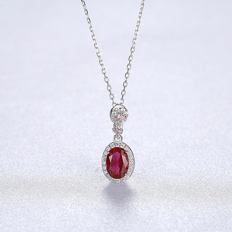 Fast delivery Beautiful Ruby Crystal 925 Sterling Silver Royal Drop Pendant Necklace Fashion classicWomen Gift Jewelry manufacture