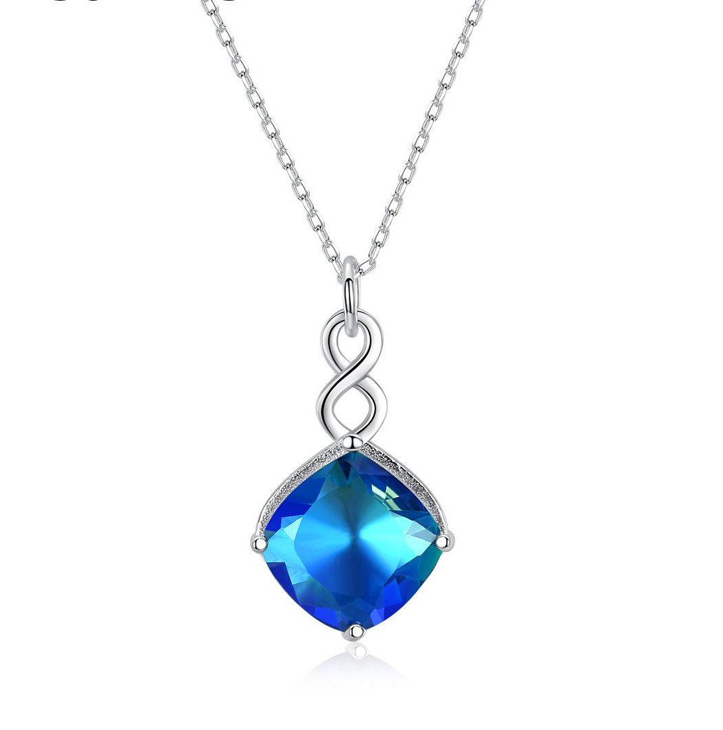 Fast delivery Beautiful Sky Blue Square Crystal 925 Sterling Silver pendant Necklace Fashion women Gift Jewelry manufacture