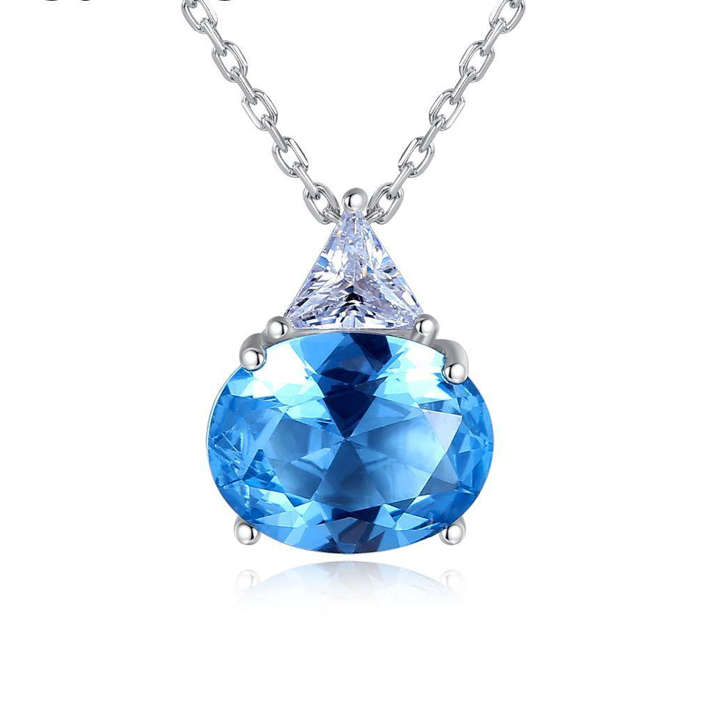 Small MOQ Beautiful OVAL Blue Austrian Crystal 925 Sterling Silver pendant Necklace Fashion Gift Jewelry for woman manufacture