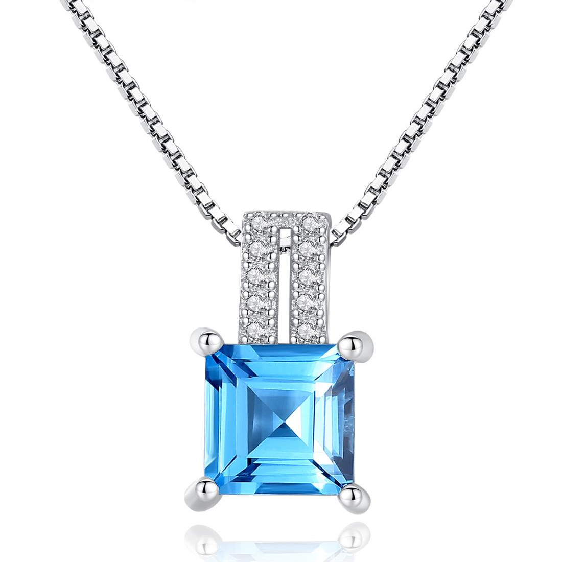 Fast delivery Geometric Sapphire Blue Crystal 925 Sterling Silver pendant Necklace Beautiful Fashion Gift Jewelry for woman