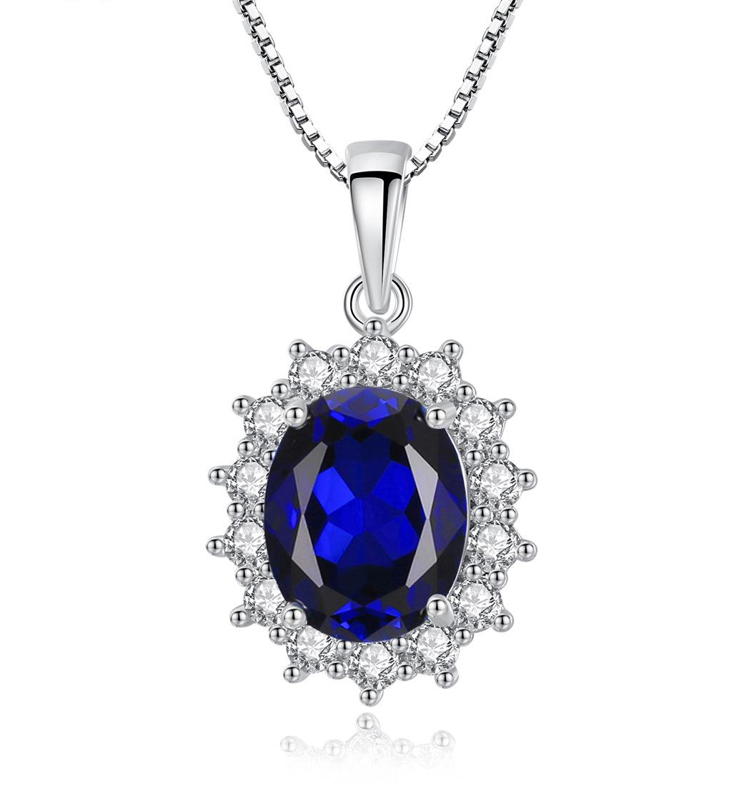 Small MOQ Royal Bermuda Blue Diamond 925 Sterling Silver pendant Necklace Beautiful Fashion women Gift Jewelry manufacture