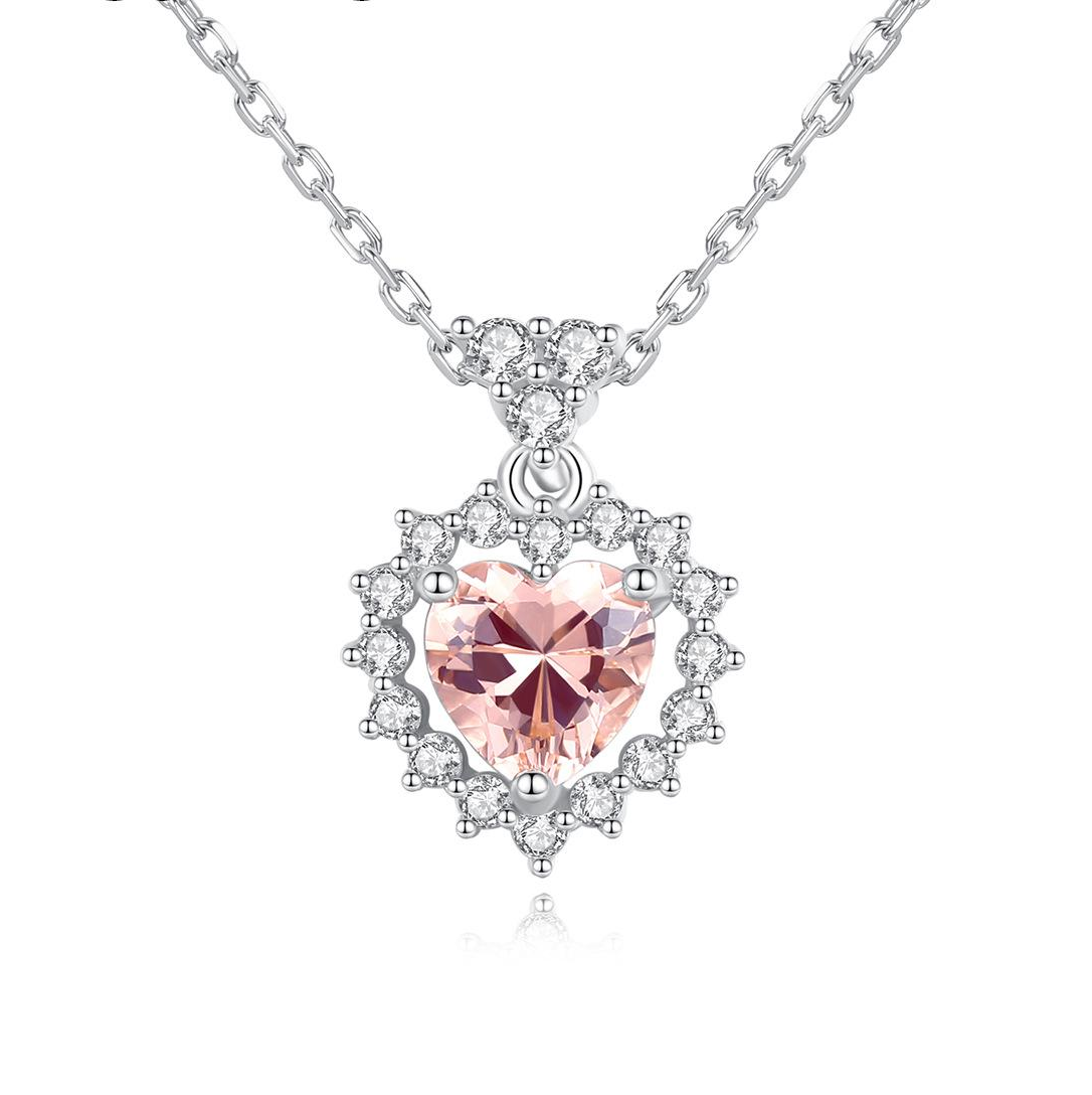 Small MOQ Beautiful Rose baby Pink Austrian Crystal 925 Sterling Silver pendant Necklace Fashion Gift Jewelry for woman