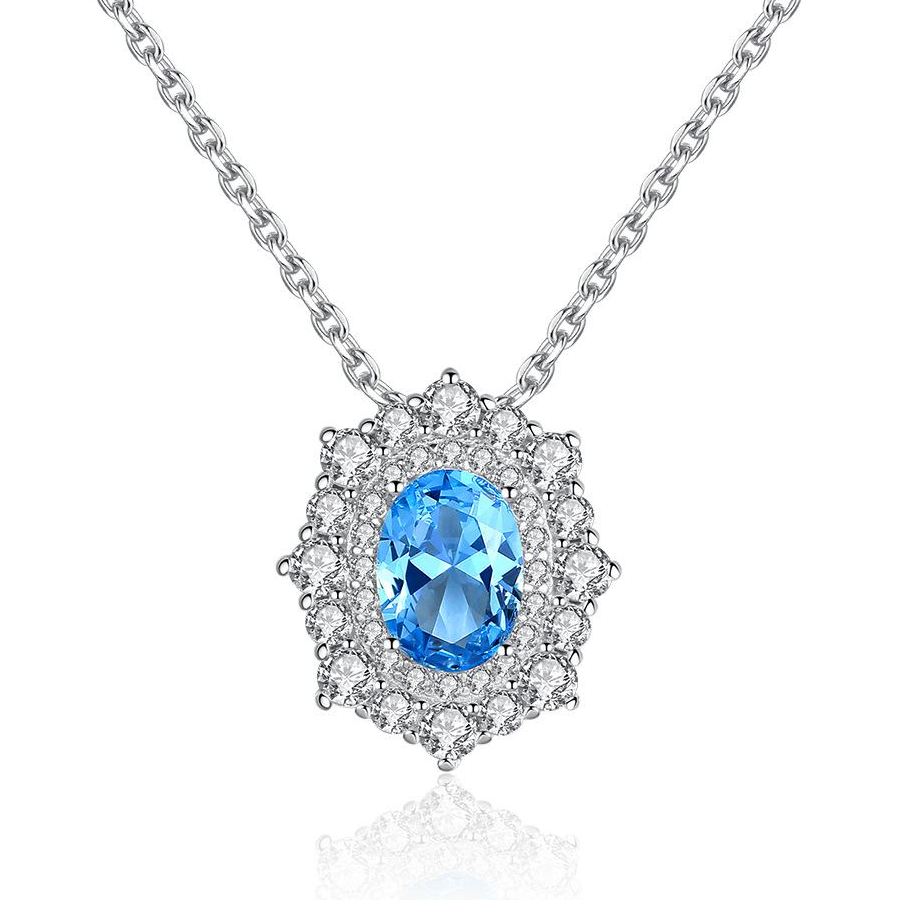 Small MOQ Royal Sapphire Blue Austrian Crystal 925 Sterling Silver pendant Necklace Beautiful Fashion Gift Jewelry for woman