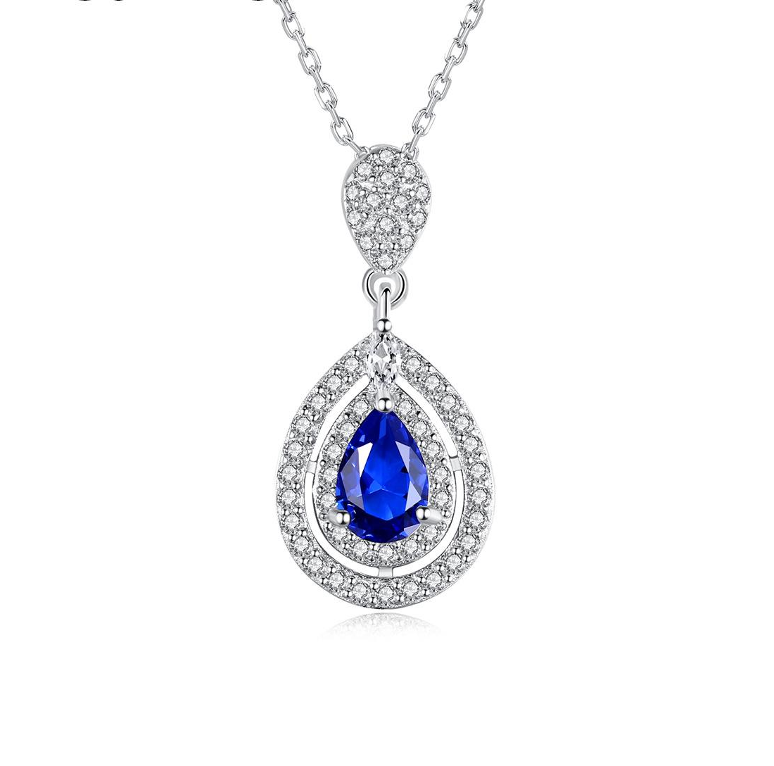 Small MOQ Water Drop Royal Blue Austrian Crystal 925 Sterling Silver pendant Necklace Beautiful Fashion Gift Jewelry for woman