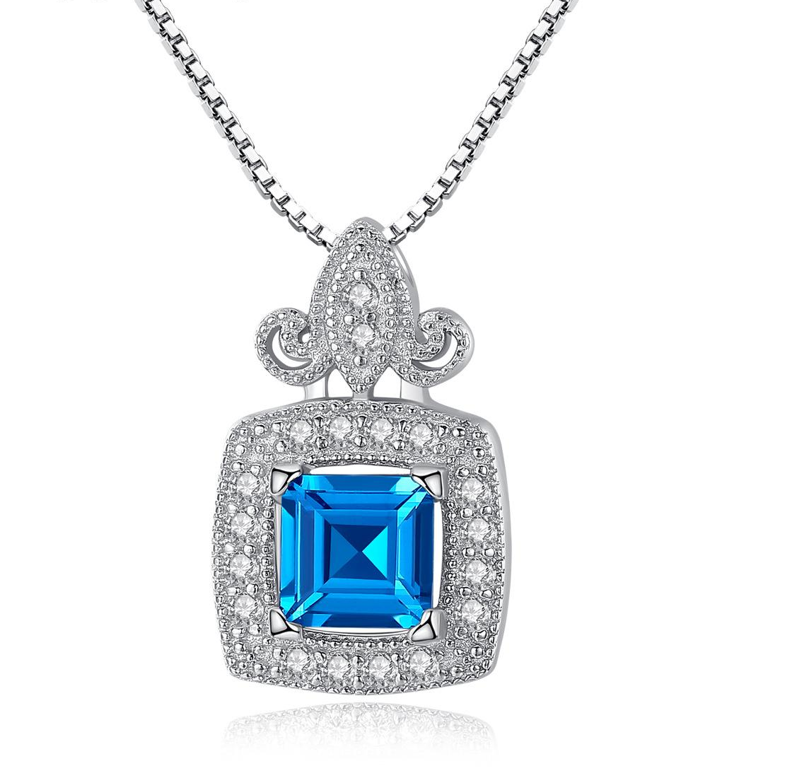 Small MOQ Royal Sapphire Austrian Crystal 925 Sterling Silver pendant Necklace Beautiful GiftJewelry for women manufacture