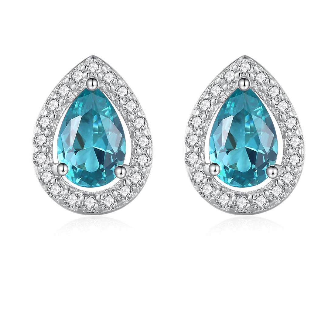 Factory Price Royal Turquoise Princess Austrian Crystal 925 Sterling Silver stud Earrings Beautiful Fashion Gift Jewelry for woman