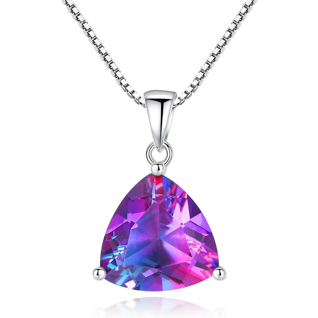 Factory Price Triangle Rainbow Austrian Crystal 925 Sterling Silver pendant Necklace Beautiful Fashion Gift Jewelry for woman