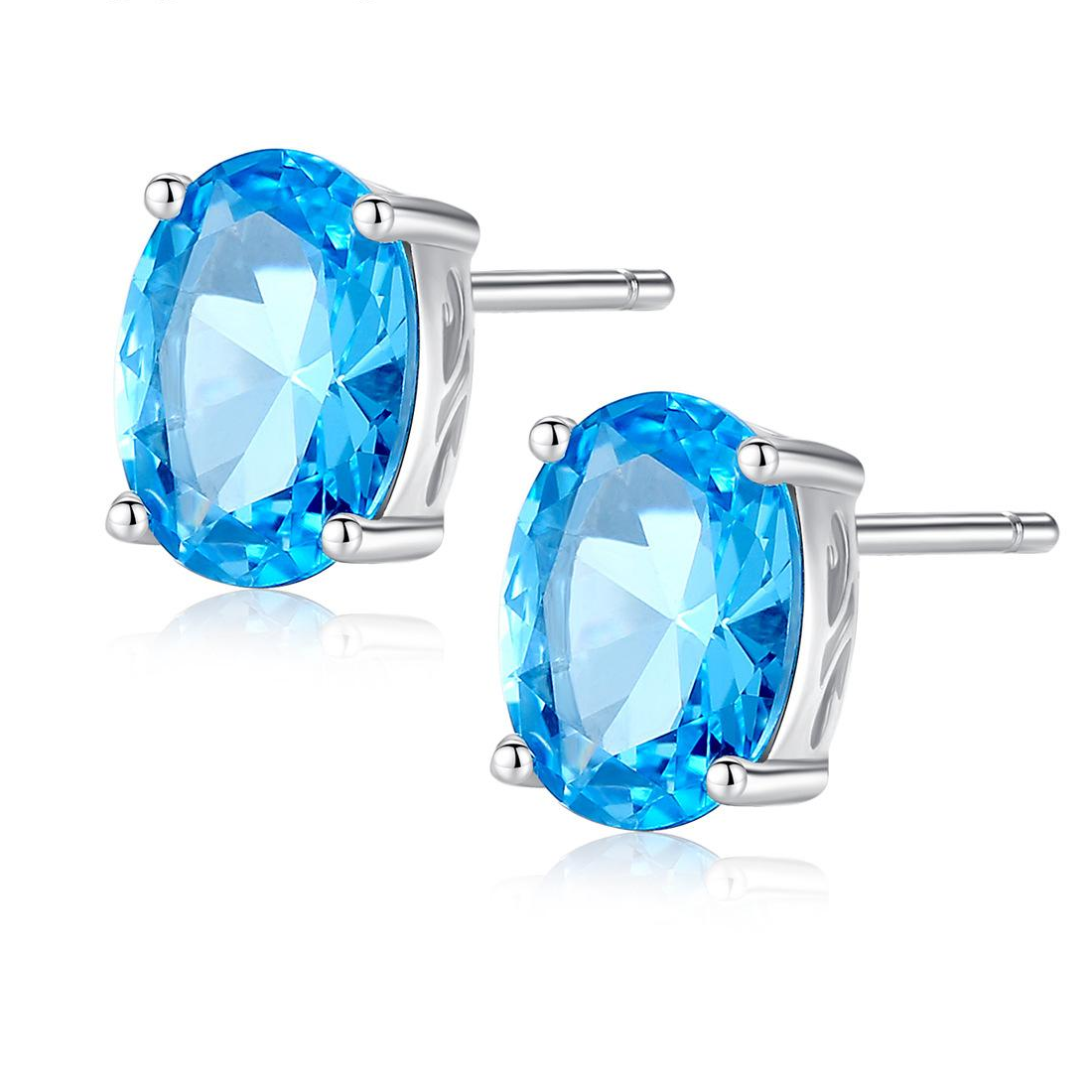 Factory Price Sky Blue Minimalist Austrian Crystal 925 Sterling Silver stud Earrings Beautiful Fashion Gift Jewelry for woman