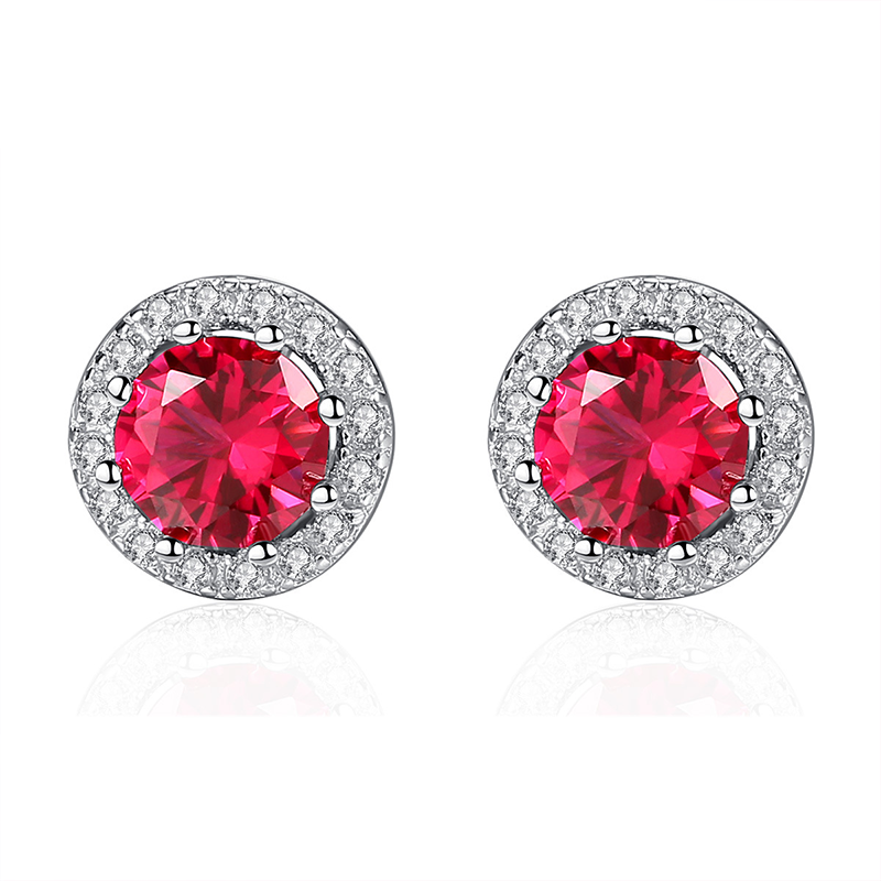 Factory Price Ruby Red Austrian Crystal 925 Sterling Silver Stud Earrings Beautiful Fashion Gift Jewelry for Woman