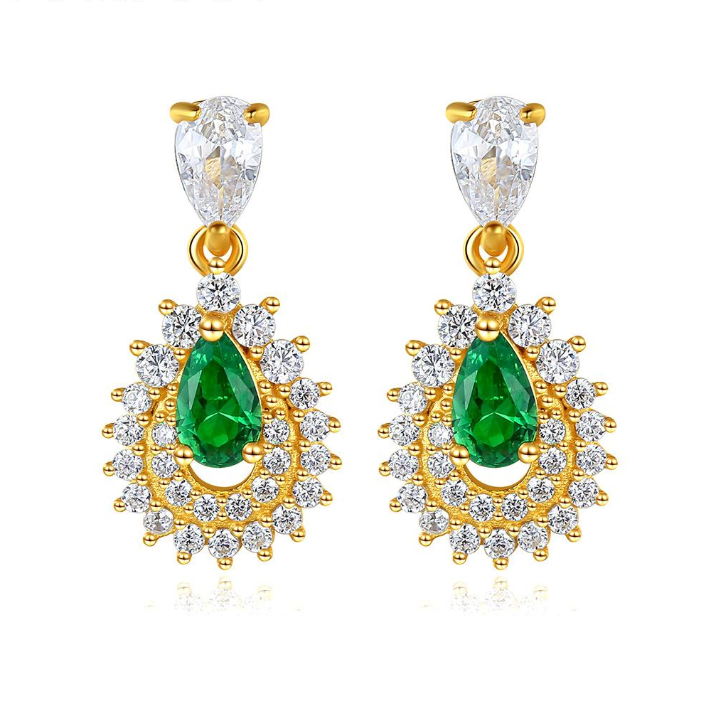 Fast delivery Beautiful Emerald Austrian Crystal 925 Sterling Silver Water drop Earrings Fashion Royal Gift Jewelry for woman