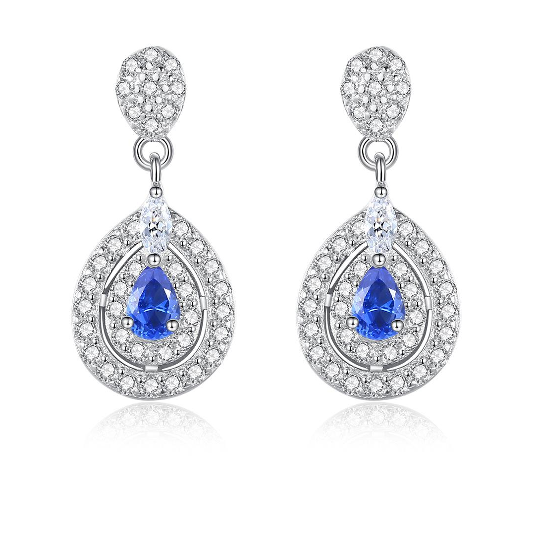 Factory Price Royal Blue Water drop Austrian Crystal 925 Sterling Silver Earrings Beautiful Fashion Gift Jewelry for woman