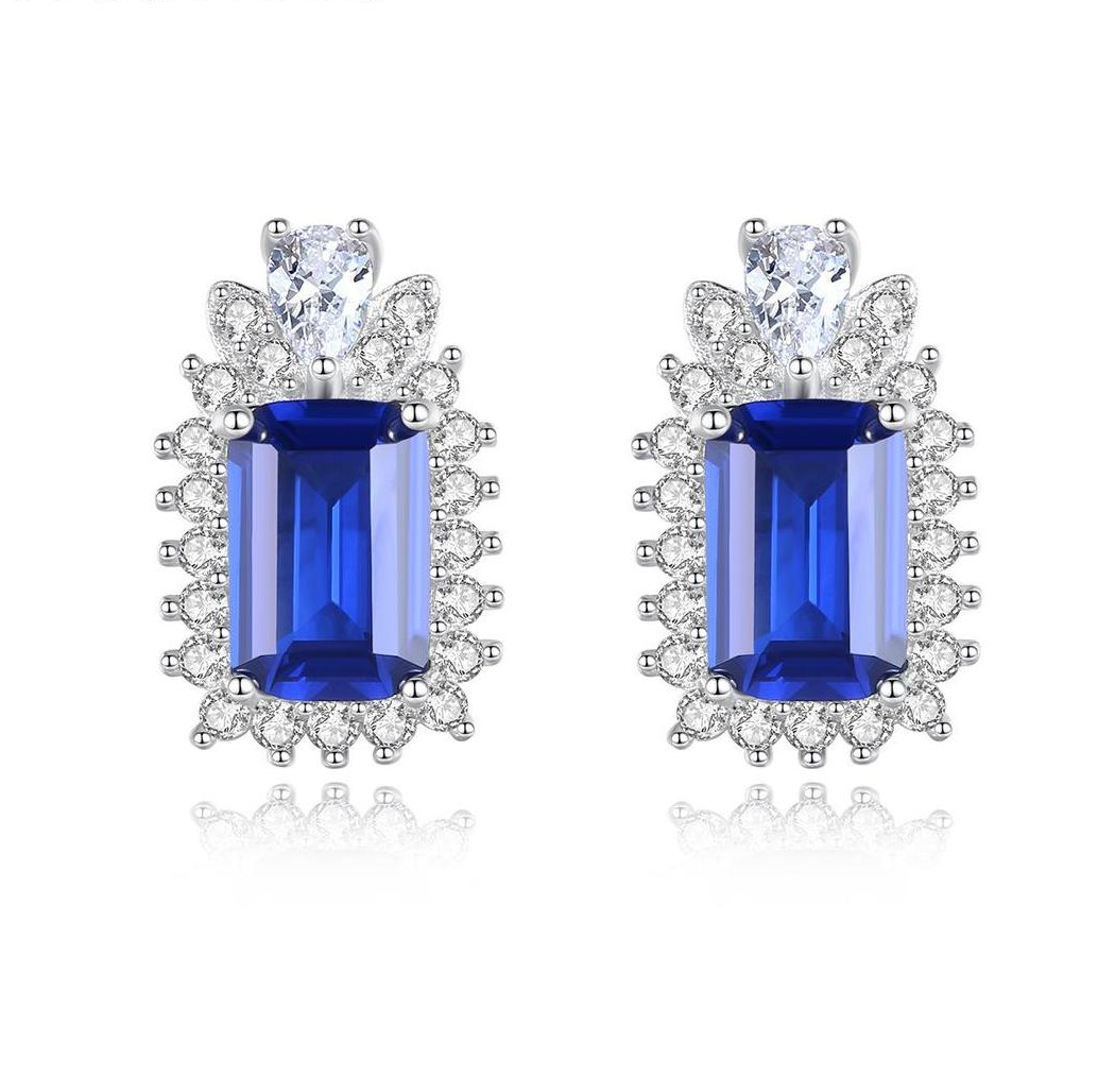 Factory Price Royal Blue Princess Austrian Crystal 925 Sterling Silver stud Earrings Beautiful Fashion Gift Jewelry for woman