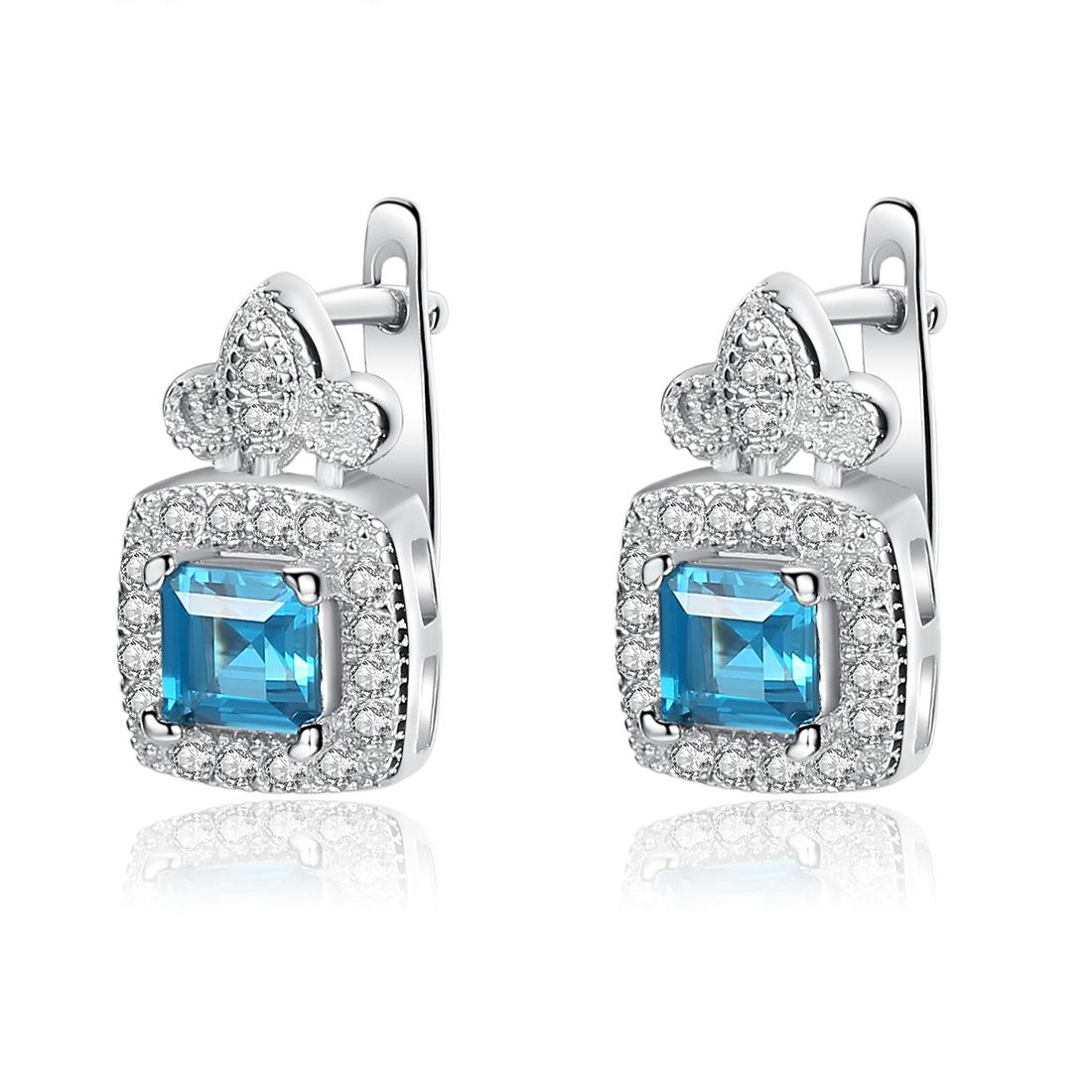 Fast delivery Sky Blue Princess Austrian Crystal 925 Sterling Silver stud Earrings Beautiful Fashion Gift Jewelry for woman