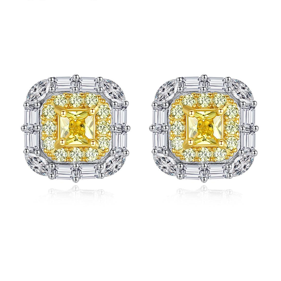 Fast delivery Beautiful Square Topaz Austrian Crystal 925 Sterling Silver stud Earrings Fashion Royal Gift Jewelry for woman