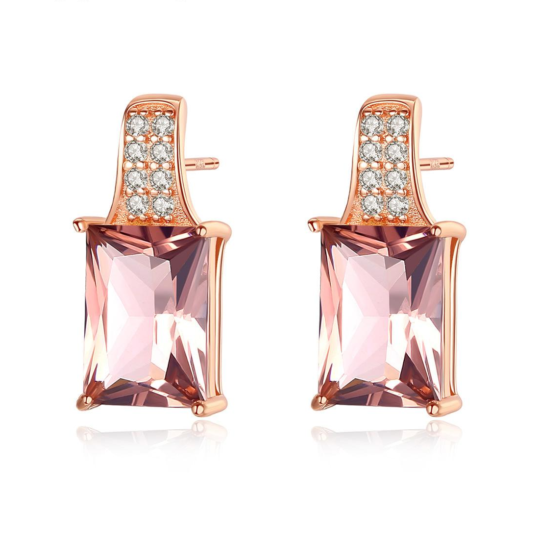 Small MOQ Beautiful Morganite Austrian Crystal 925 Sterling Silver stud Earrings Fashion Royal Gift Jewelry for woman