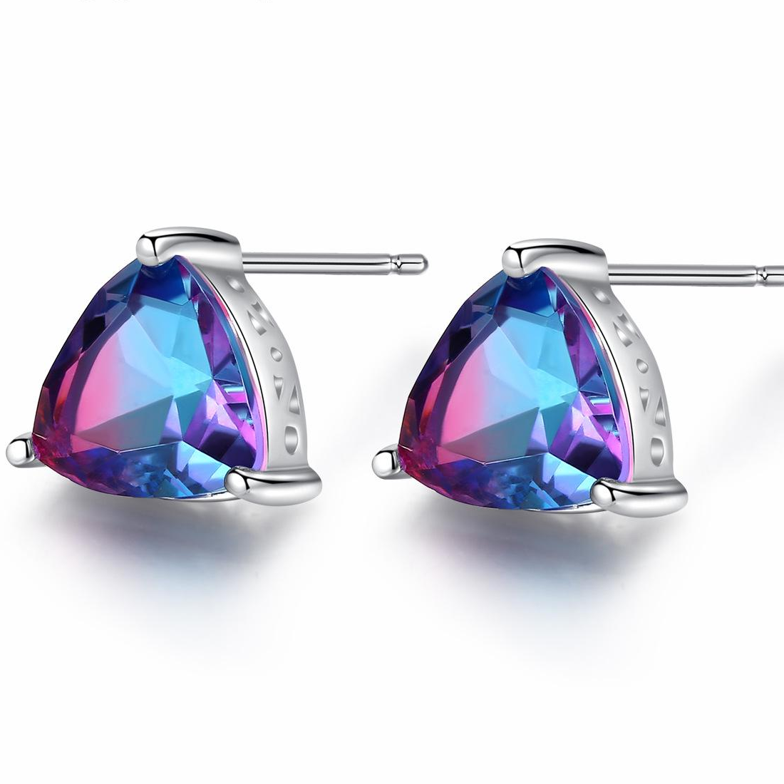 Small MOQ Beautiful Triangle Rainbow Austrian Crystal 925 Sterling Silver stud Earrings Fashion Gift Jewelry for woman