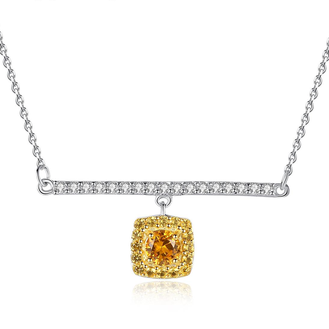 Small MOQ Beautiful Yellow Sapphire Square Austrian Crystal 925 Sterling Silver pendant Necklace Fashion GiftJewelry for woman