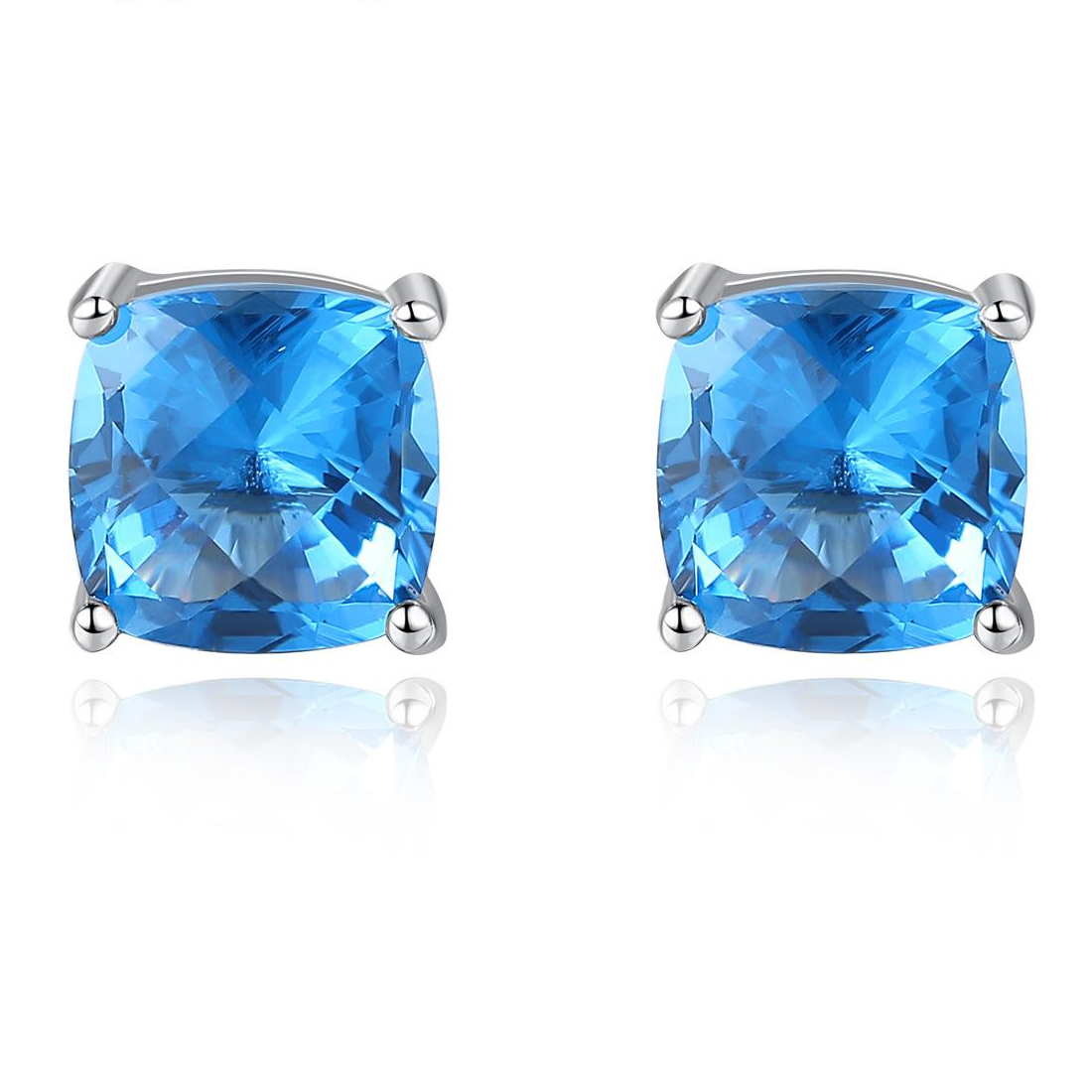 Square Sky Blue Austrian Crystal 925 Sterling Silver stud Earrings Beautiful Fashion Gift Jewelry for woman