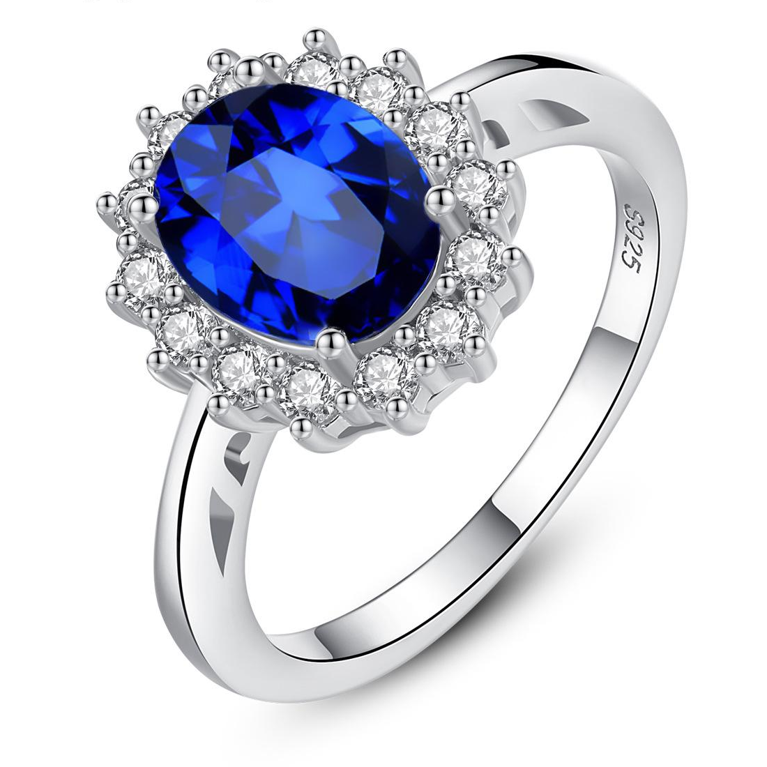 Factory Price Royal Blue Austrian Crystal 925 Sterling Silver Rings Beautiful Fashion Gift Jewelry for woman