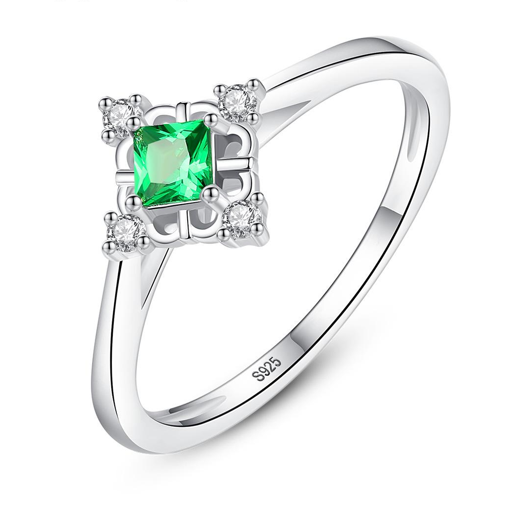 Small MOQ Royal Green Austrian Crystal Zircon 925 Sterling Silver Rings Beautiful Fashion Gift Jewelry for woman