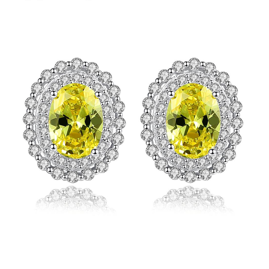 Factory Price Royal Yellow Sapphire Austrian Crystal 925 Sterling Silver stud Earrings Beautiful Fashion Gift Jewelry for woman