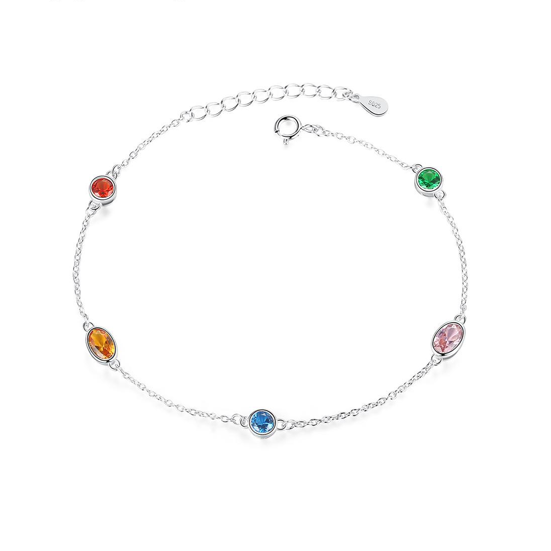 Fast delivery Fashion Multi-Colored Austrian Crystal 925 Sterling Silver Bracelet Beautiful Gift Jewelry for woman