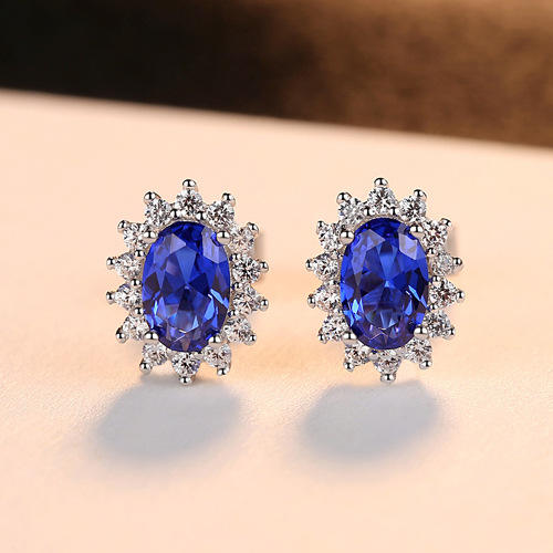 Small MOQ Royal Blue Austrian Crystal 925 Sterling Silver stud Earrings Beautiful Fashion Gift Jewelry for woman