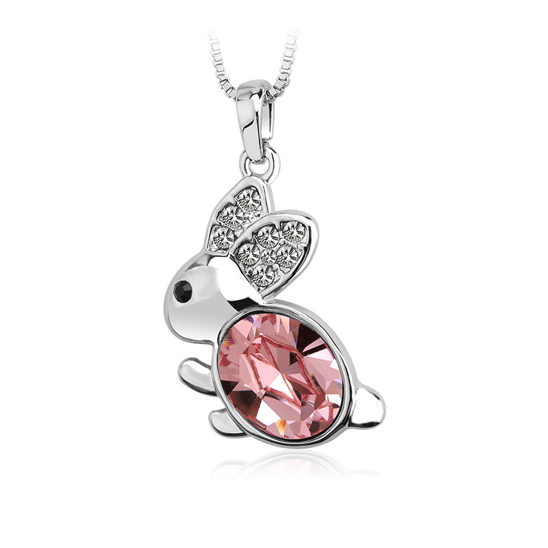 Small MOQ Cute Rabbits Austrian Crystal Rhodium Plated Pendant Necklace Fashion Gifts Jewelry Necklace for women