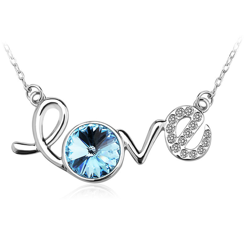 Factory Price Beautiful Love Letter Austrian crystal White Gold necklace Fashion Simple Gift Jewelry for Lovers