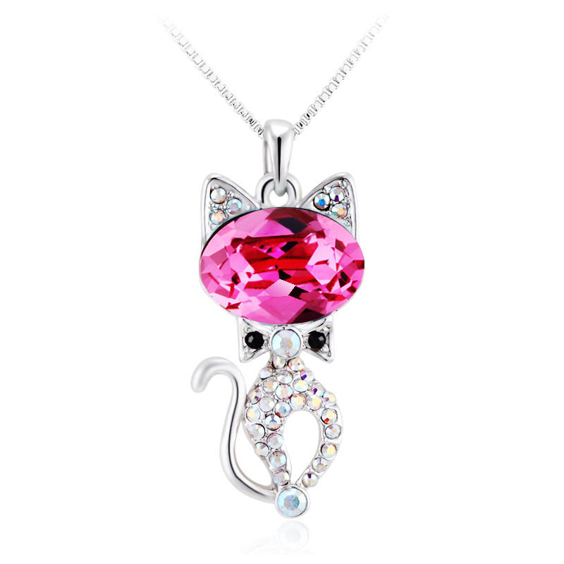 AG10683 Beautiful Cat Austrian crystal Rhodium Gold pendant necklace Fashion Gift Jewelry for woman & Girls