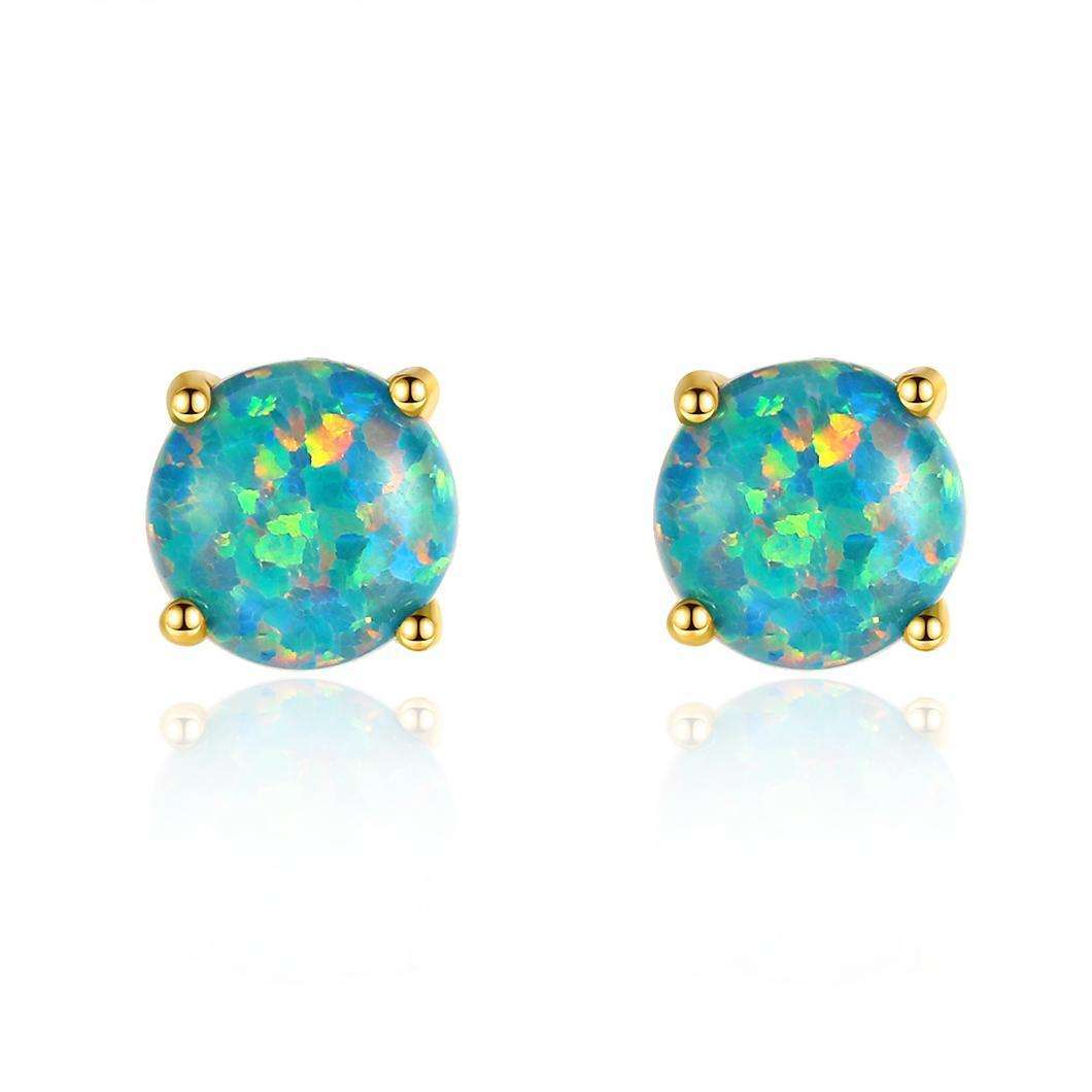 Factory Price Beautiful Round Opal stone 925 Sterling Silver stud Earrings Fashion Gift Jewelry for woman Girls Y20851