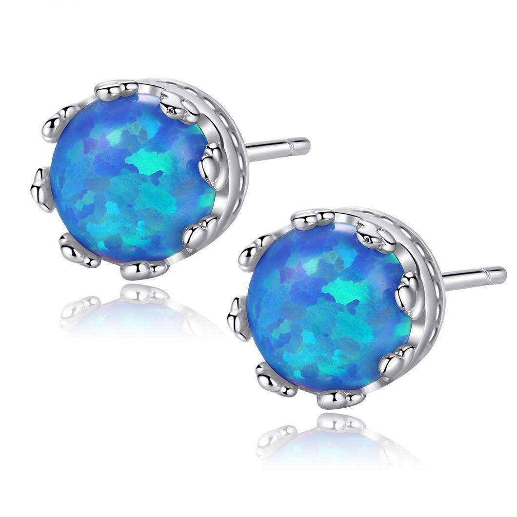 Factory Price Beautiful Crown Round Opal stone 925 Sterling Silver stud Earrings Fashion Gift Jewelry for woman Girls Y20912