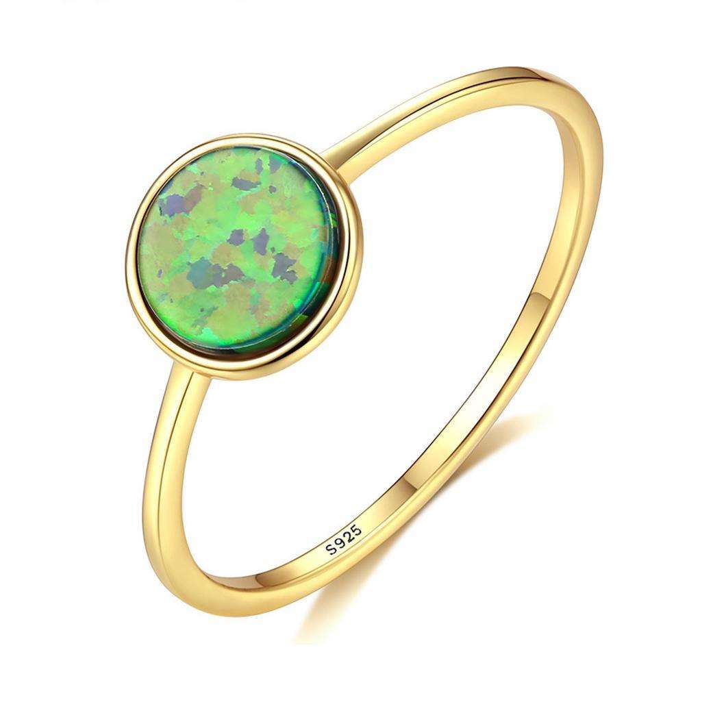 Factory Price Beautiful Round Opal stone 925 Sterling Silver Gold plated Rings Fashion Gift Jewelry for woman Girls Y70305