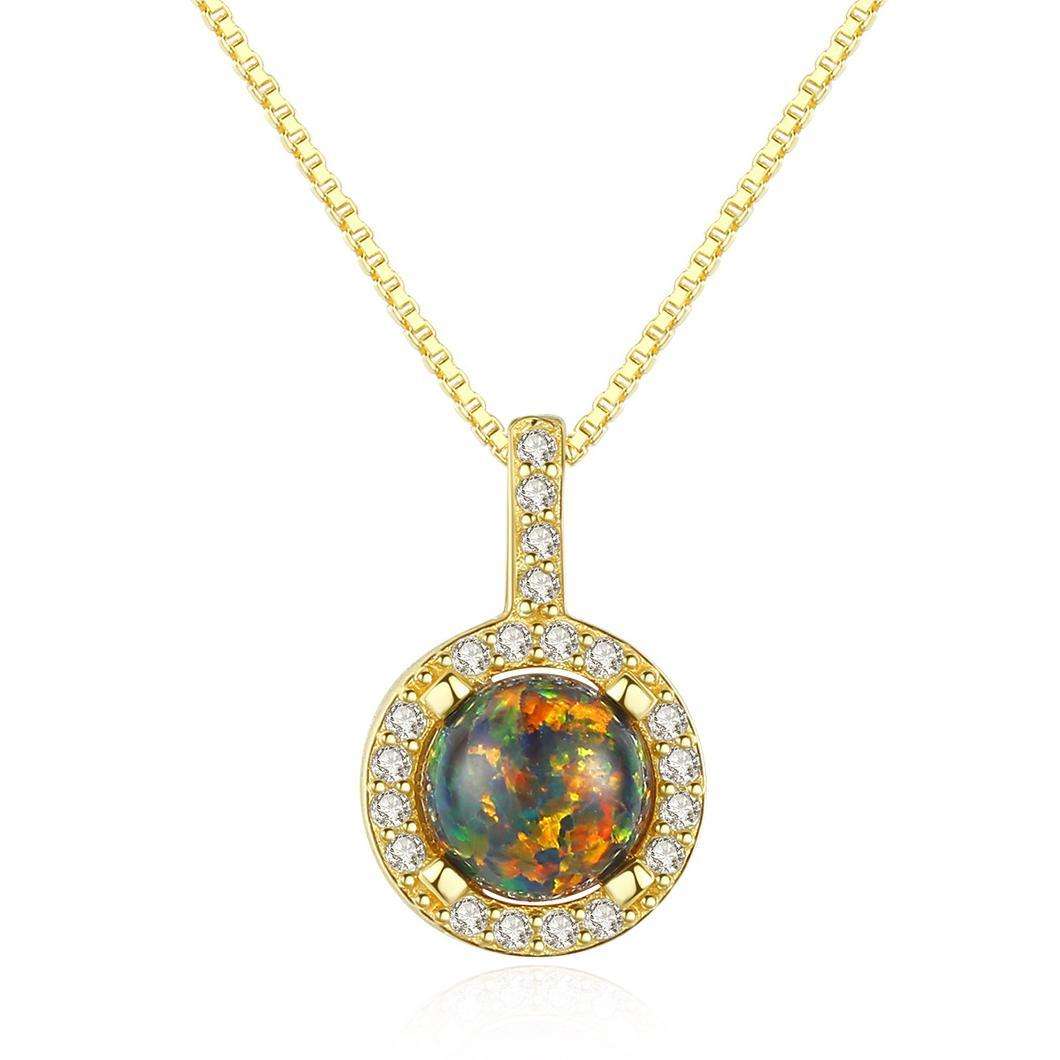 Factory Price Beautiful Round natural Opal stone 925 Sterling Silver Gold plated pendant Necklace Fashion Gift Jewelry for woman Y10642