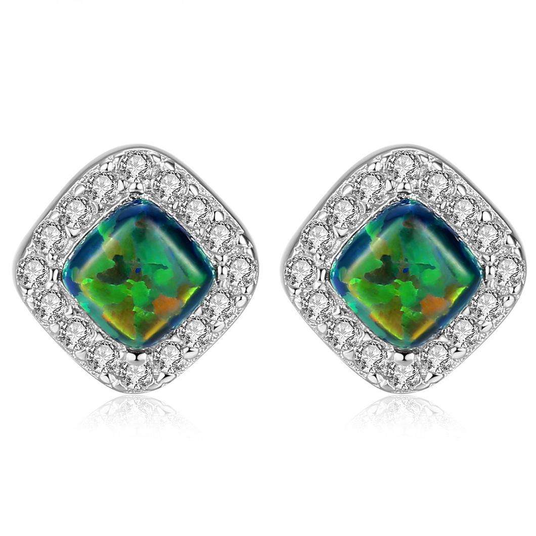 Factory Price Beautiful Square Opal stone Zircon 925 Sterling Silver stud Earrings Fashion Gift Jewelry for woman Y21148