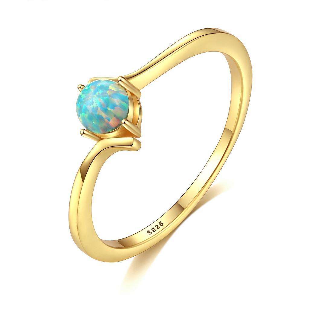 Factory Price Beautiful Round Opal stone 925 Sterling Silver Gold plated Rings Fashion Gift Jewelry for woman Girls Y70272