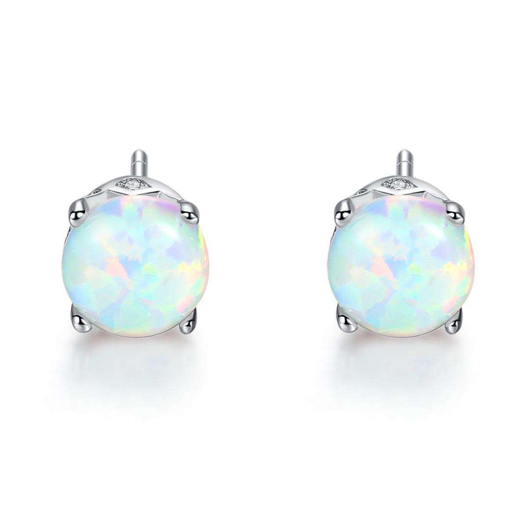 Factory Price Beautiful Round Opal stone 925 Sterling Silver stud Earrings Fashion Gift Jewelry for woman Girls Y20847