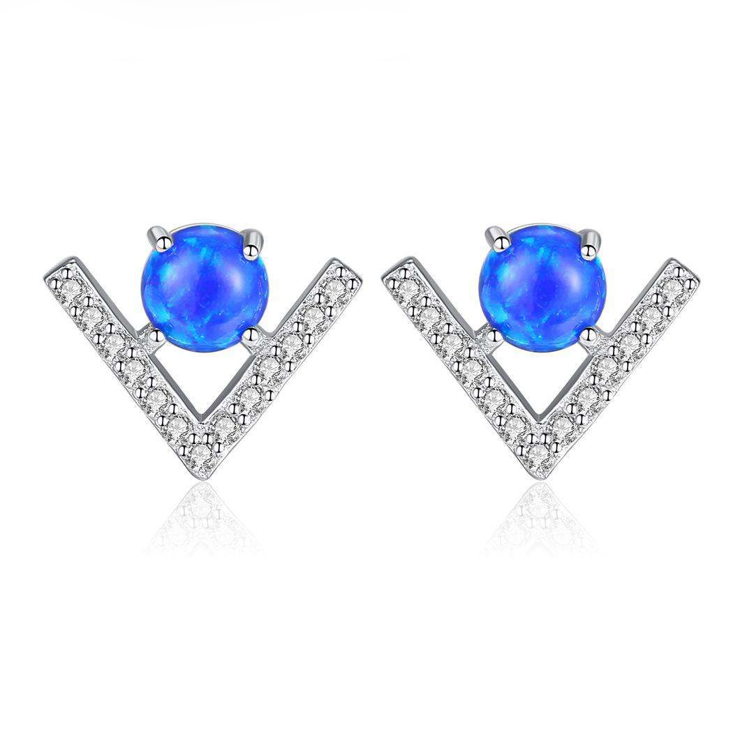 Factory Price Beautiful Round Opal stone Zircon 925 Sterling Silver stud Earrings Fashion Gift Jewelry for woman Girls Y21153