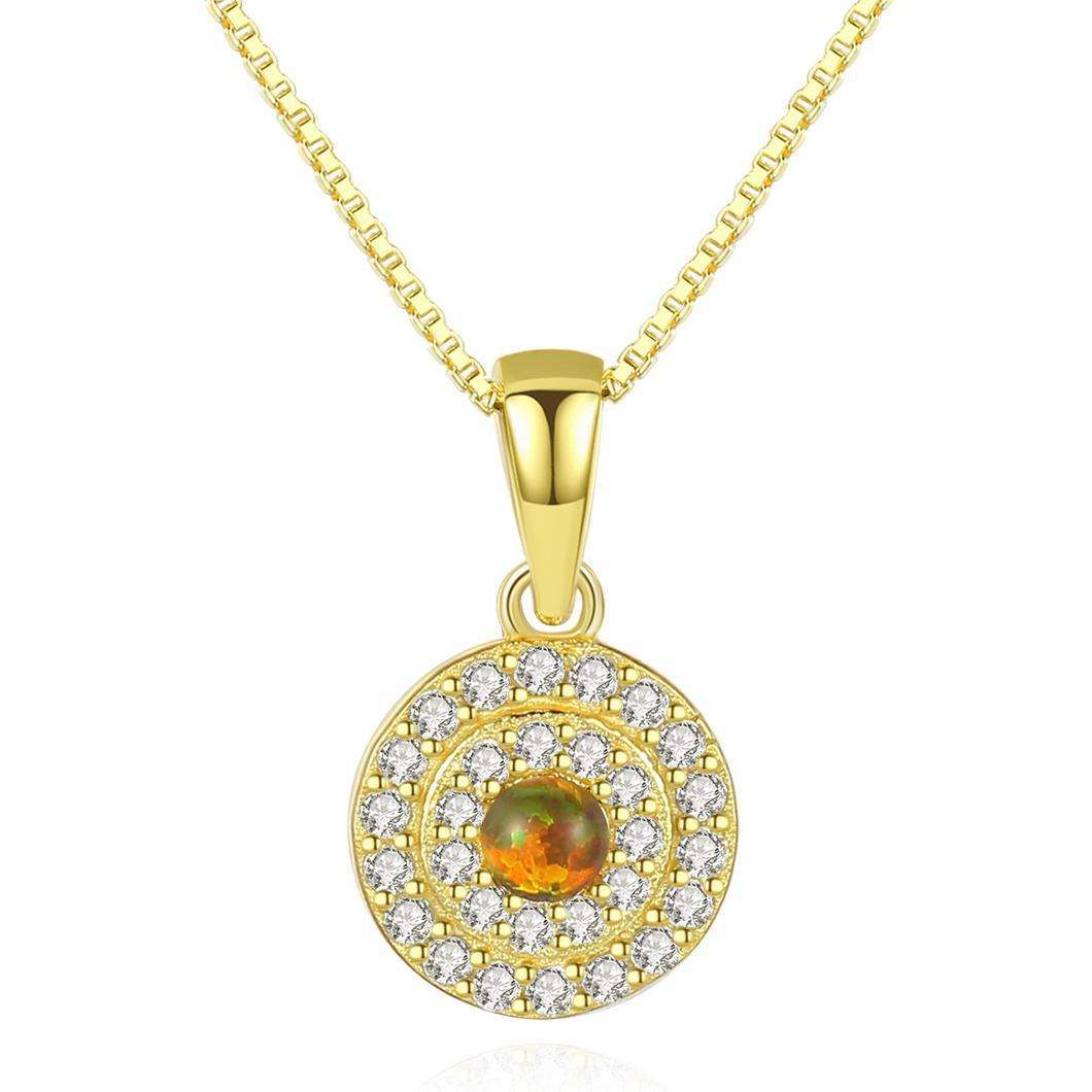 Factory Price Beautiful Round Opal stone Zircon 925 Sterling Silver Gold plated pendant Necklace Fashion Gift Jewelry for woman Y10711