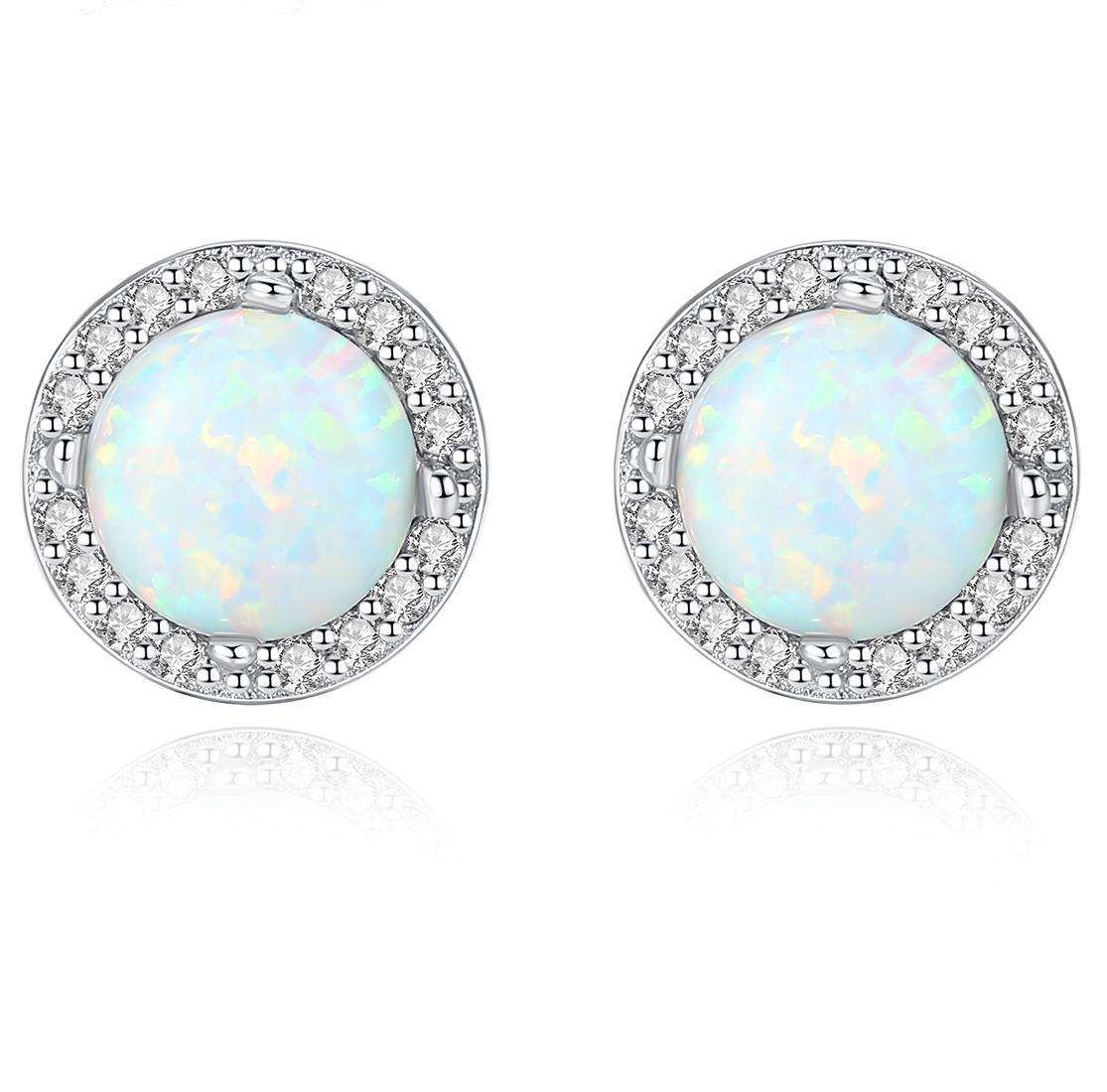 Factory Price Beautiful Round Opal stone Zircon 925 Sterling Silver stud Earrings Fashion Gift Jewelry for woman Girls Y21074