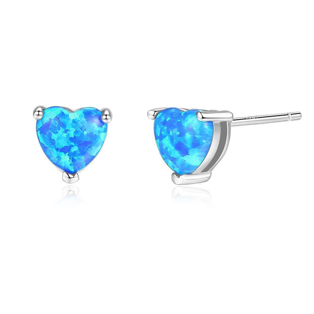 Factory Price Beautiful Heart shape Opal stone 925 Sterling Silver stud Earrings Fashion Gift Jewelry for woman Girls Y21106