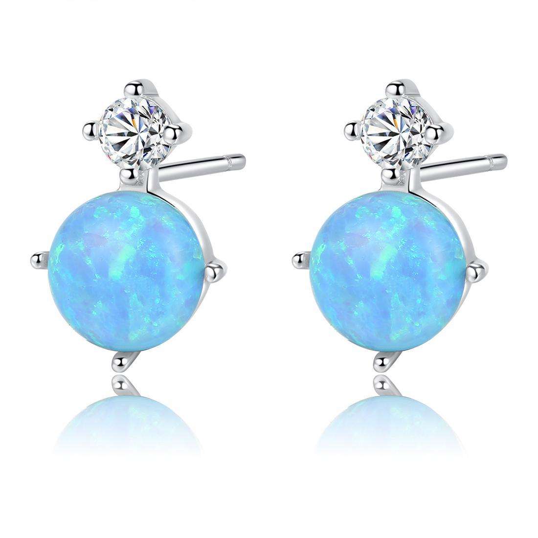 Factory Price Beautiful Round Opal stone Zircon 925 Sterling Silver stud Earrings Fashion Gift Jewelry for woman Girls Y20965