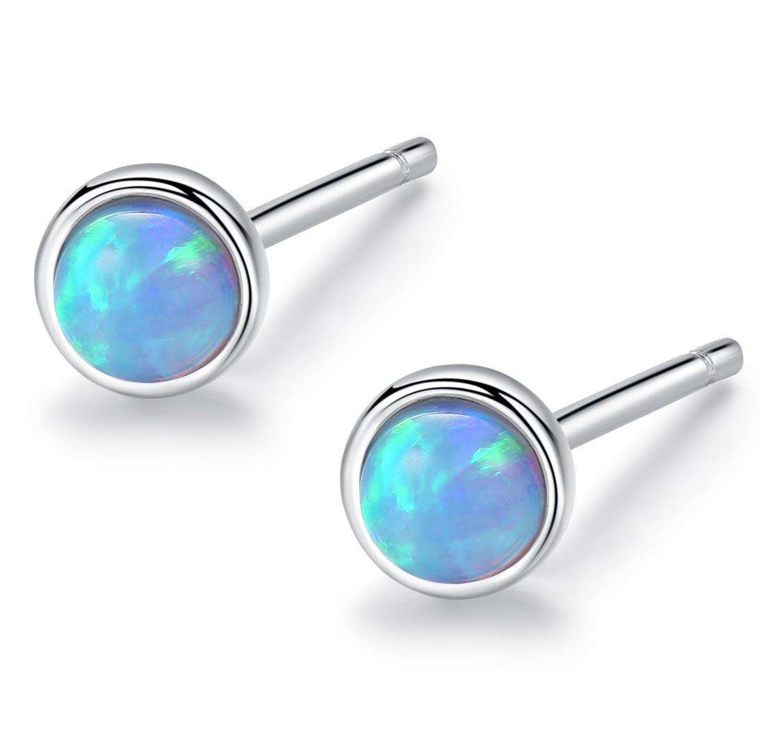 Factory Price Beautiful Round Opal stone 925 Sterling Silver stud Earrings Fashion Gift Jewelry for woman Girls Y20919